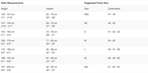 Hybrid bike size chart hotsell